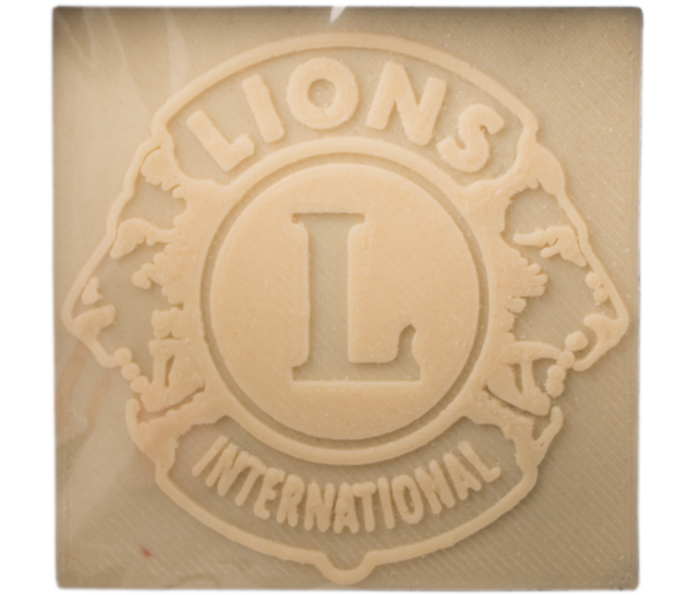 Lions Club Logo aus Marzipan gedruckt mit dem Procusini 3D Lebensmitteldrucker
